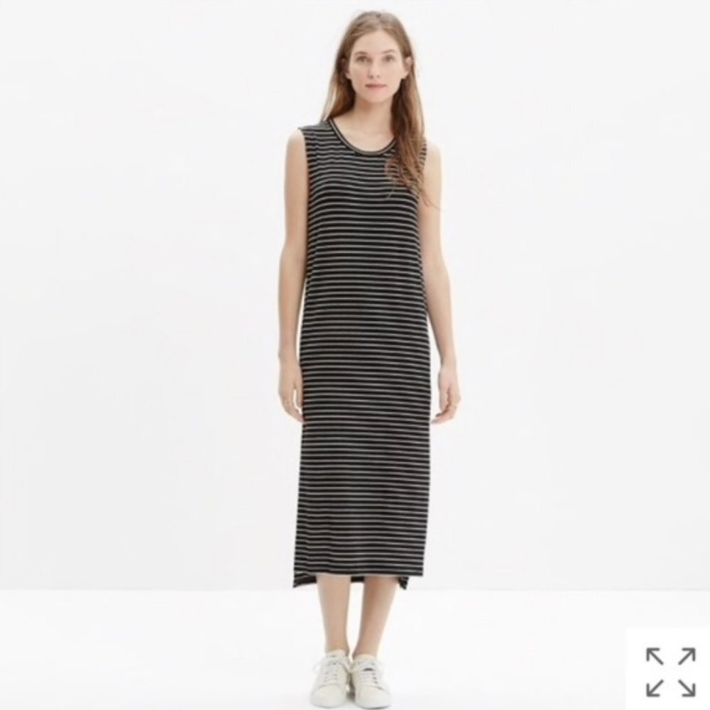 Madewell Sleeveless Striped Midi Dress Black & White‎ Size Small Style B9138
